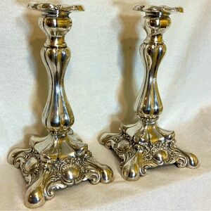 Set of 2 Antique William A Rogers Silver Plated Heavy Ornate Candlestick Holders